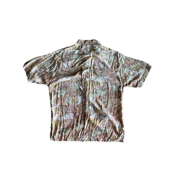 Vintage Basic Elements Floral Grecian Print M Rayon Short Sleeve Button Up - Picture 4 of 6